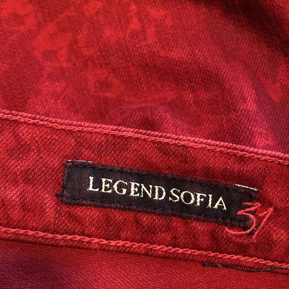 Lucky Legends Sofia Skinny Deep Red Jeans w Subtle Flower Print +MEASUREMENTS 31 - Picture 5 of 15